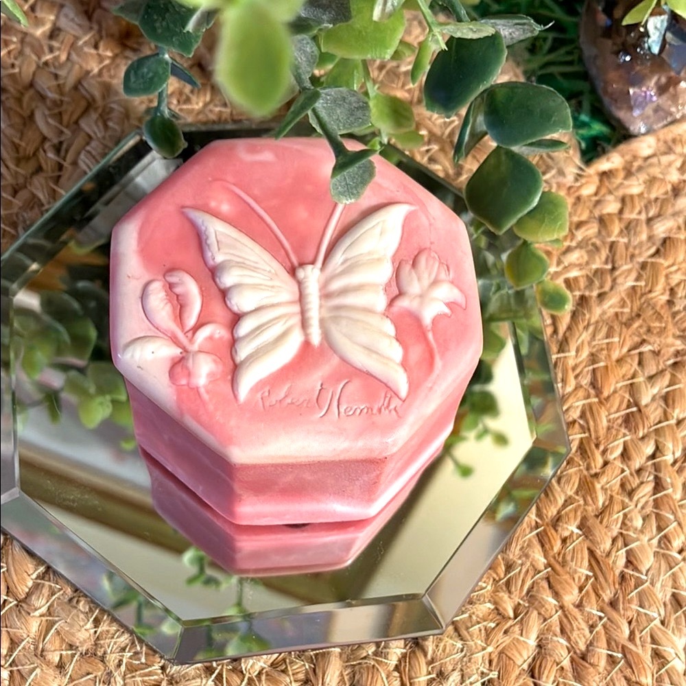 Vintage Pink Soapstone Butterfly trinket box